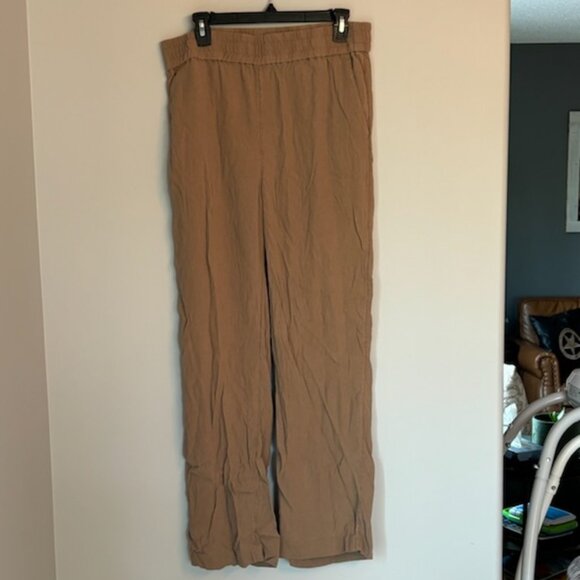 H & M Paperbag light weight linen-like pants Tan Large - Picture 1 of 6